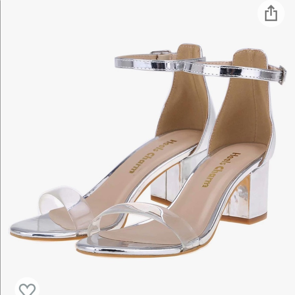 Silver and Clear Strappy Chunky Block Low Heeled Sandals -